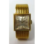 Omega, a ladies 18ct gold wristwatch with square dial and Milanese bracelet, approx 48.5gms with