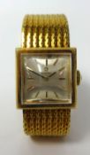 Omega, a ladies 18ct gold wristwatch with square dial and Milanese bracelet, approx 48.5gms with