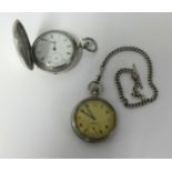 An American nickel cased full hunter pocket watch, another pocket watch and a guard chain.