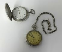 An American nickel cased full hunter pocket watch, another pocket watch and a guard chain.