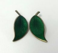 Anderson, a pair of green enamelled clip on earrings, stamped 925, Stirling, Norway.