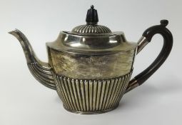 A Mappin and Webb, silver teapot with half fluted body, approx 11.62ozs.