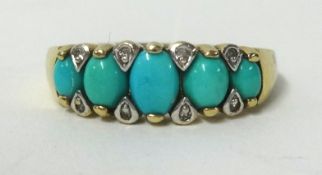 A 9ct turquoise five stone ring, finger size R.