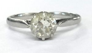 A diamond solitaire ring, approx 0.75 carats, possibly set in platinum, finger size M