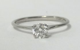 A diamond solitaire ring, approx .29cts, set in 9ct white gold, finger size K.