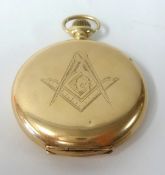 Waltham, a 14ct gold full hunter pocket watch, with keyless movement, the front plate with masonic