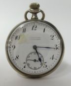 A silver open face continental pocket watch, 'Milan 1906', the dial (damaged), inscribed chronometer