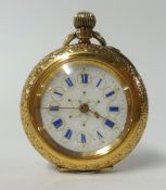 A 14ct gold small fob watch with enamel face and enamel dial.