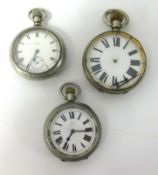 Three open face keyless pocket watches including Elgin nickel cased, Waltham nickel and a Goliath