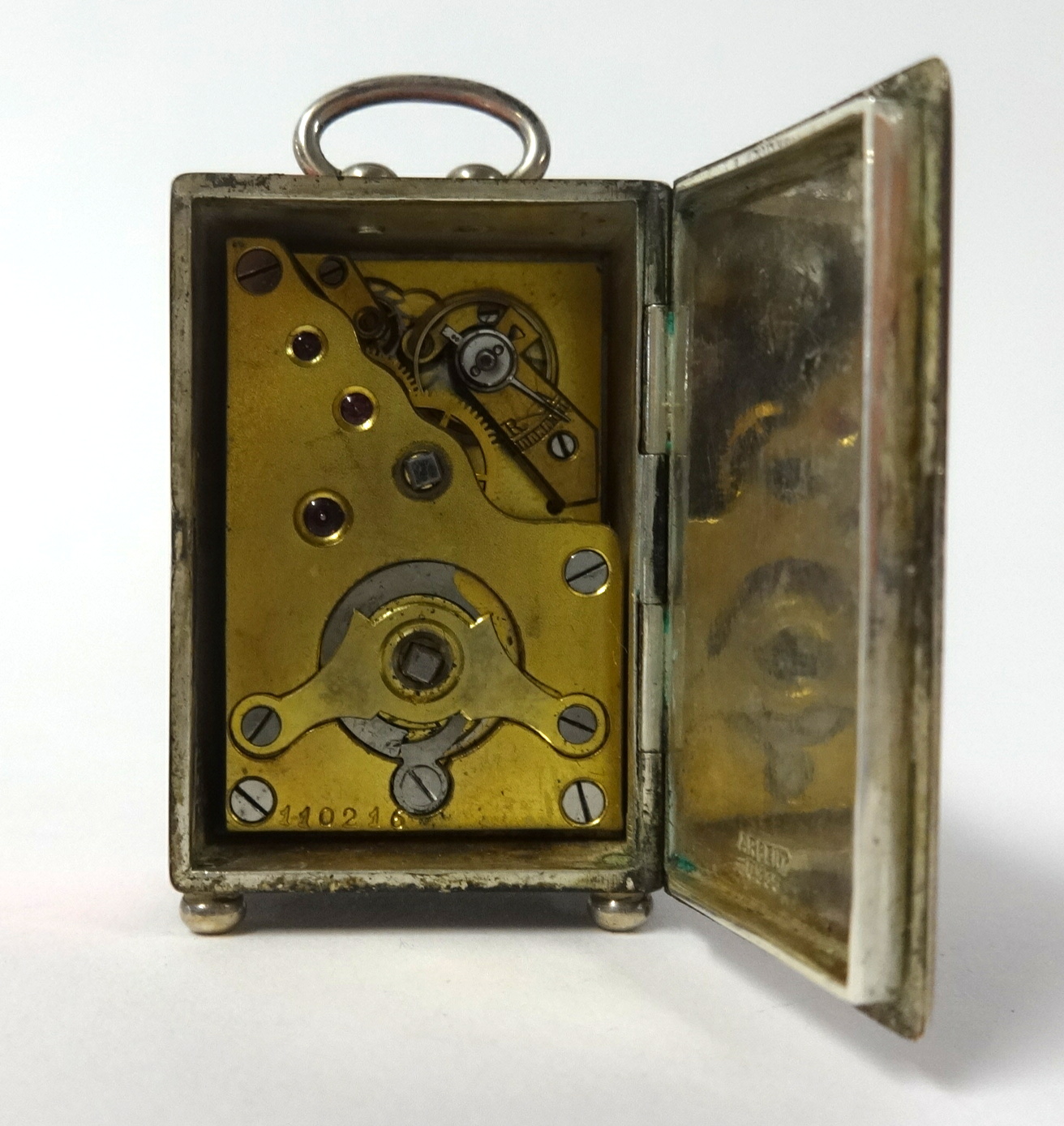 A fine French miniature silver and guilloche enamelled carriage clock, the base stamped 'Argent, 0. - Image 3 of 3