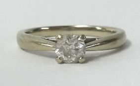 A 9ct white gold diamond solitaire ring, approx .50cts.