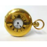 An 18ct gold half hunter keyless pocket watch, with roman numerals and sub-second dial.