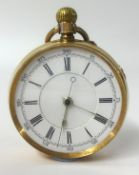 A 14ct gold open face and keyless pocket watch, the dial with arabic and roman numerals, the back