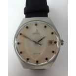 Omega, a gents stainless steel wristwatch, automatic De Ville with black dot dial and date, the back