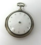 A Georgian silver pair cased pocket watch, fussee verge movement, signed .Richard Eva, Falmouth No.