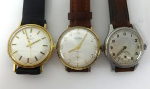 Three traditional gents watches Roma, Incabloc with gilt arabic numerals, Zenith 28800 with baton