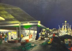 Anthony Barry (Plymouth) 1970's oil on board, 'Barbican Fish Market', 61cm x 86cm. A well known