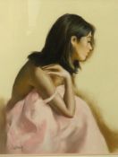 Johnny?, a modern pastel, portrait of a lady, signed.