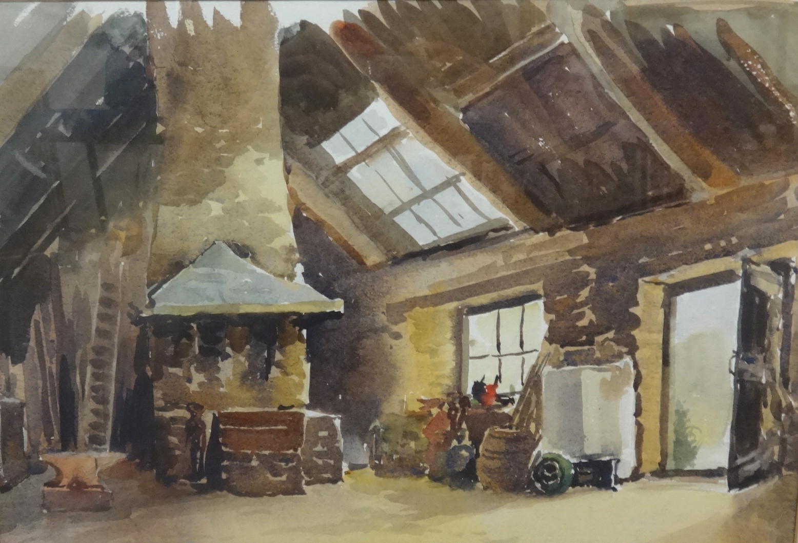 Claude Kitto (Plymouth), watercolour, 'The Forge, Wembury', 32cm x 50cm.