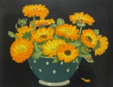 John Hall Thorpe (1874-1947),colour wood-cut print, still life of flowers, signed, 'Marigold',