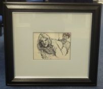 Robert Lenkiewicz (1941-2002), early biro drawing 'Mouse and David, Hampstead, 1960's', signed