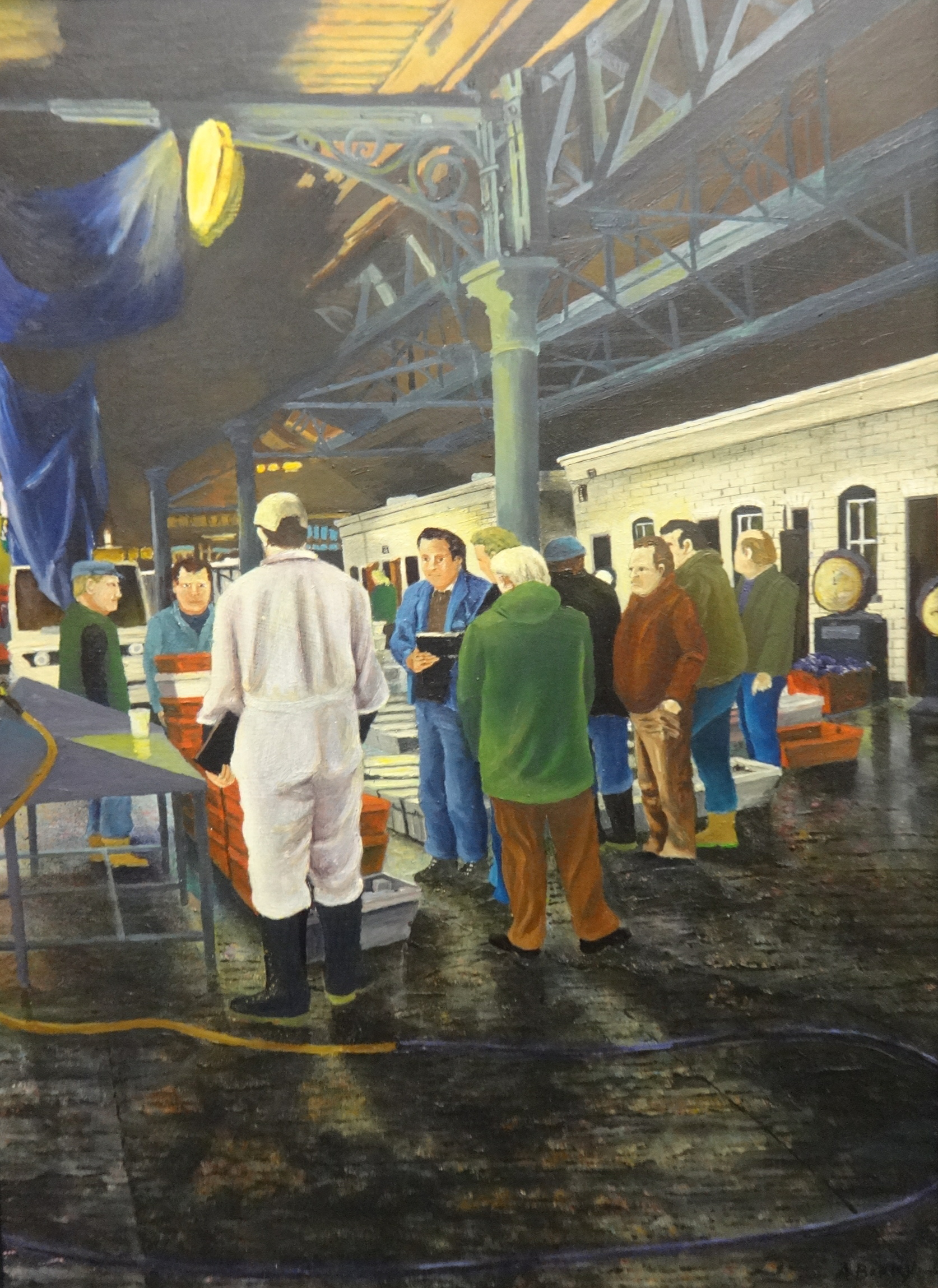 Anthony Barry (Plymouth), oil on board, 'Barbican Fish Market', 59cm x 44cm.