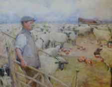 Arthur Legge, RBA (1859 - 1942), signed watercolour, circa 1930, 'Sheep Farmer', 34cm x 44cm.