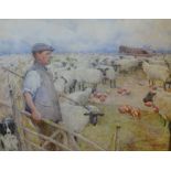 Arthur Legge, RBA (1859 - 1942), signed watercolour, circa 1930, 'Sheep Farmer', 34cm x 44cm.