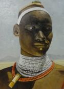 Lennox Manton, oil on board, portrait of a Tribal figure, 41cm x 30cm.