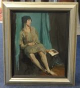 Reginald Mills (British 1920's), signed oil on board, 'Portrait of a Seated Lady', 30cm x 24cm.