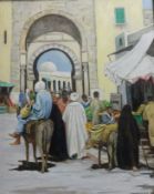 Lennox Manton, oil on canvas, 'El Jadido Street Market, Morocco', 1965, 52cm x 40cm, signed verso.