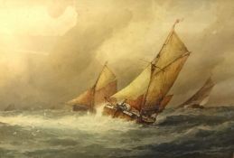 After F.J. Aldridge - Fishing Boats in Rough Seas, colour print,