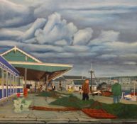 Anthony Barry (Plymouth), two oil on boards, 'Barbican Fish market', unframed, 63cm x 67cm.