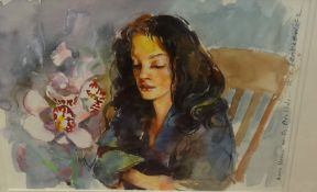 Robert Lenkiewicz (1941-2002), watercolour, 'Anna with Orchids' titled and signed to the right