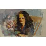 Robert Lenkiewicz (1941-2002), watercolour, 'Anna with Orchids' titled and signed to the right