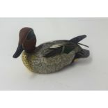 Mike Wood, a carved and hand painted wood model of a Teal bird