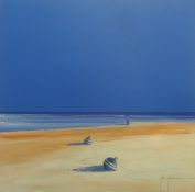 John Horswell, acrylic on canvas beach scene, 75cm x 75cm.