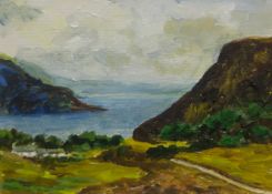 Lennox Manton, four small paintings, mountain scenes, including 'View of Loch Marie', the largest