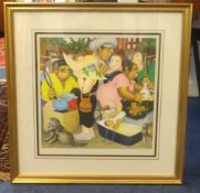 Beryl Cook 'Street Market' signed lithograph print, issued 1985, edition of 850, Beryl's comments