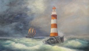 Julie Hammond (Plymouth Artist), oil on canvas, 'Clearing the Eddystone', signed, 72cm x 120cm.