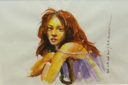 Robert Lenkiewicz (1941-2002) watercolour, 'A Girl with Red Hair', signed and titled to the right
