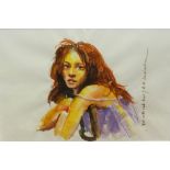 Robert Lenkiewicz (1941-2002) watercolour, 'A Girl with Red Hair', signed and titled to the right