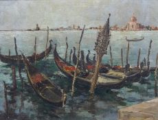 Lennox Manton, oil on board 'The Riva, Schiavoni, Venice', signed, 35cm x 45cm.