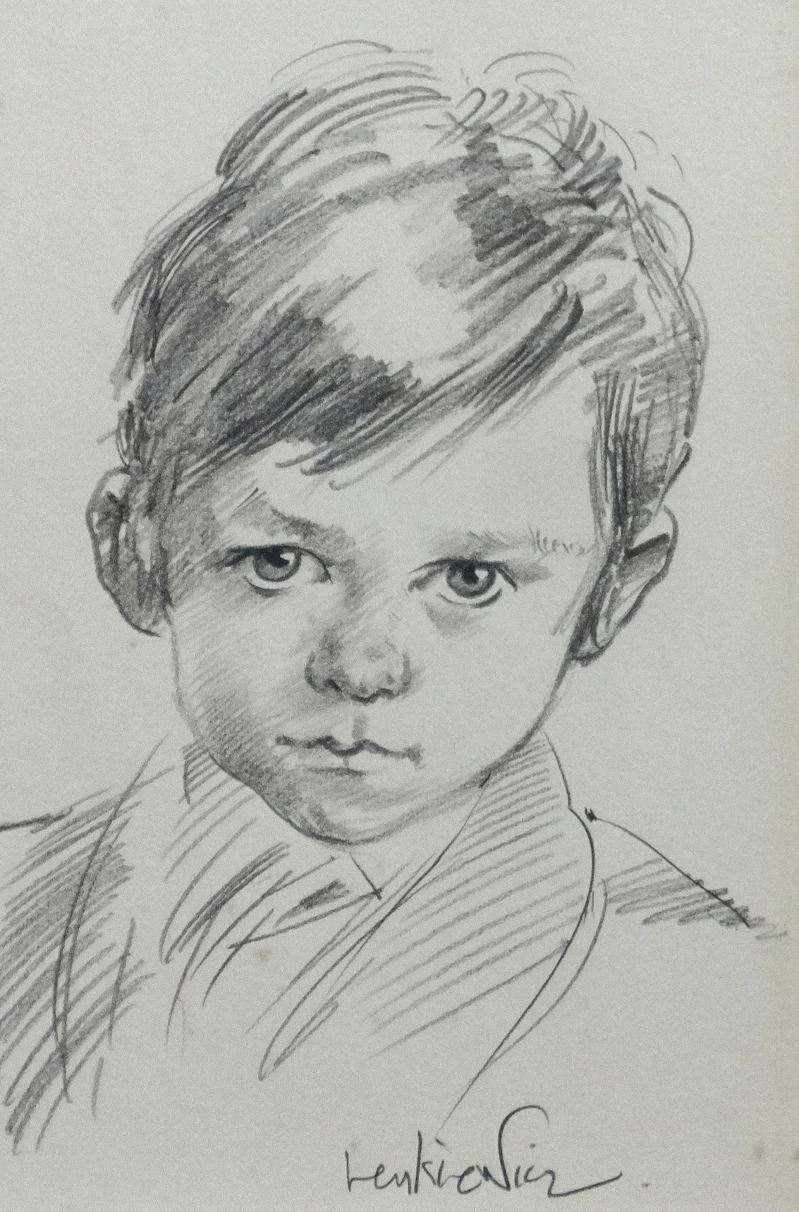 Robert Lenkiewicz (1941-2002), signed pencil portrait of a child circa 1970's., 37cm x 25cm