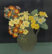 John Hall Thorpe (1874-1947),colour wood-cut print, still life of flowers, signed 'Polyanthus',