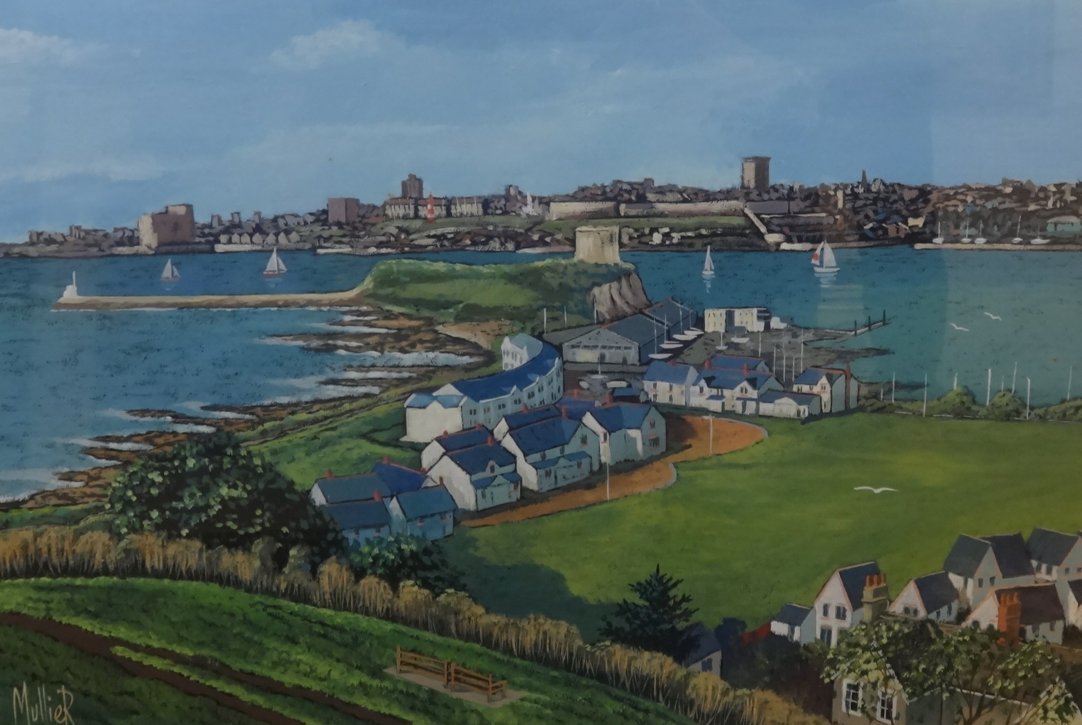 Sydney Mullier (Plymouth), signed oil, 'Plymouth from Mountbatten' 30cm x 46cm.