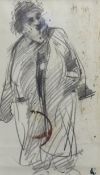 Robert Lenkiewicz (1941-2002), pencil drawing with paint stains possibly 1970's vagrant Terry