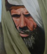 Lennox Manton, oil on board, portrait of a Middle Eastern man with beard, 30cm x 26cm.