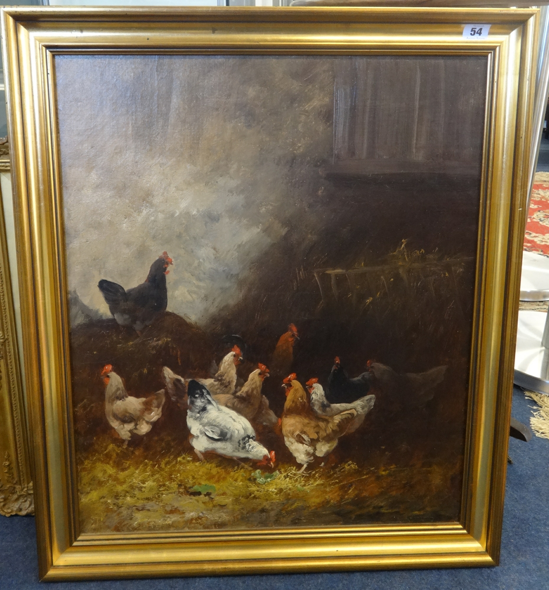 A 19th century English School oil, Farmyard Scene, unsigned, 63cm x 53cm