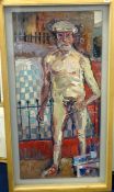 Fred Yates (1922-2008) a large and rare impasto oil on canvas, laid on board 'Nude Self Portrait',